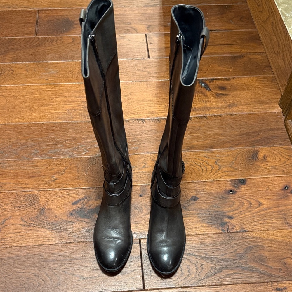 Vince Camuto Dark Leather Wide Calf Buckle Boots - Picture 3 of 7